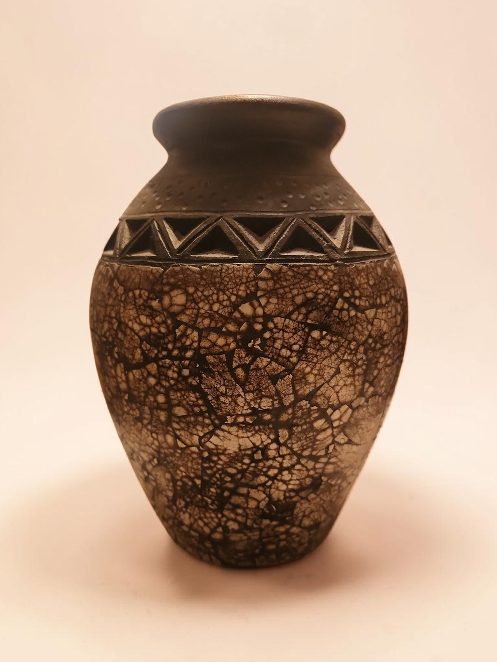 Handcrafted Black and Cream Ceramic Vase 10" Tall – Decorative Home Art